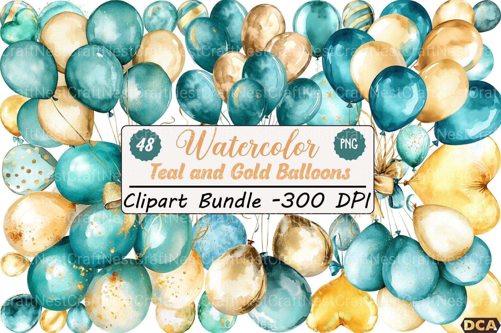 Teal and Gold Balloons Clipart Bundle - CraftNest - Digital Crafting and Art