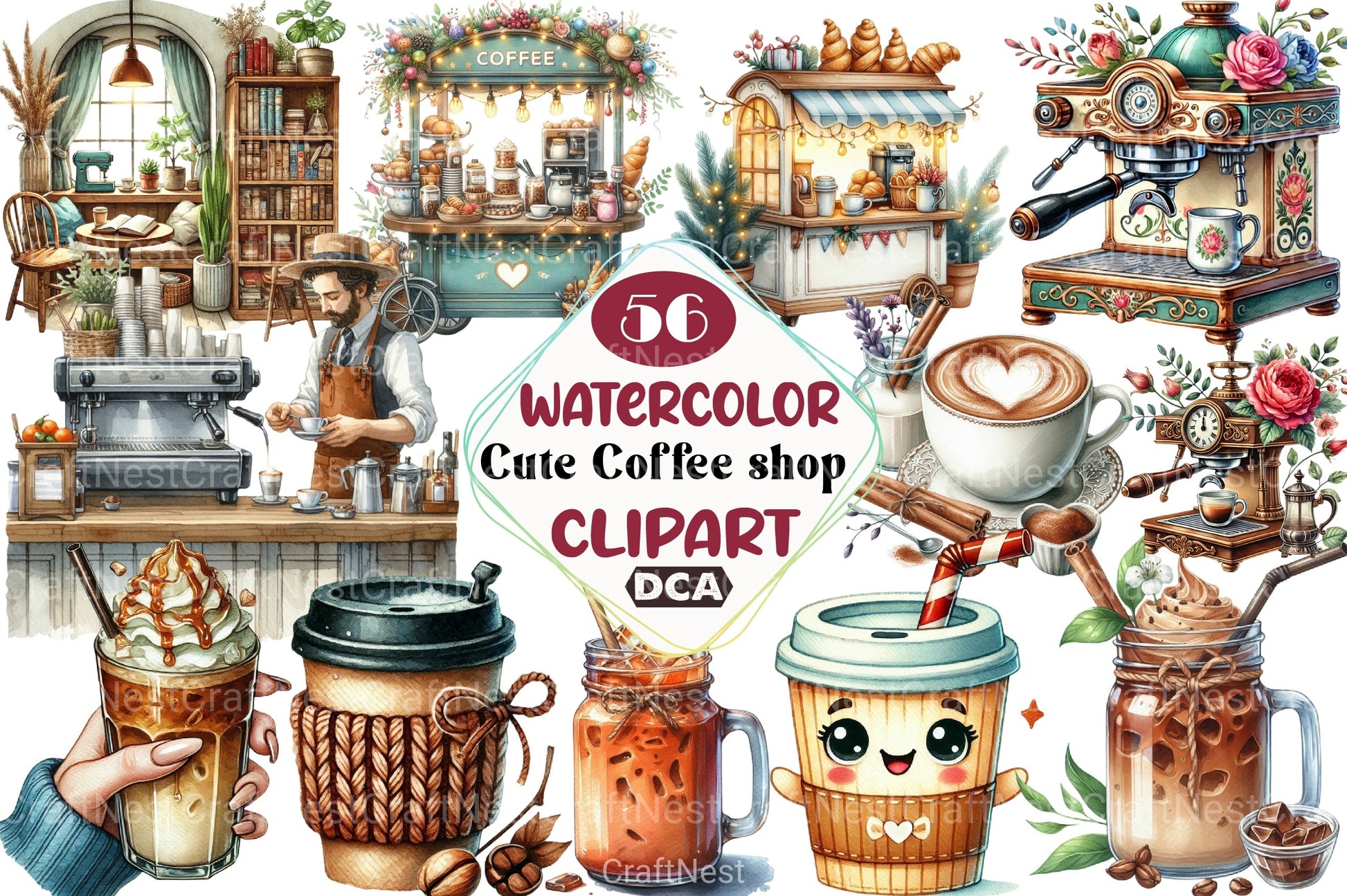 Cute Coffee Shop Café Clipart Bundle - CraftNest - Digital Crafting and Art