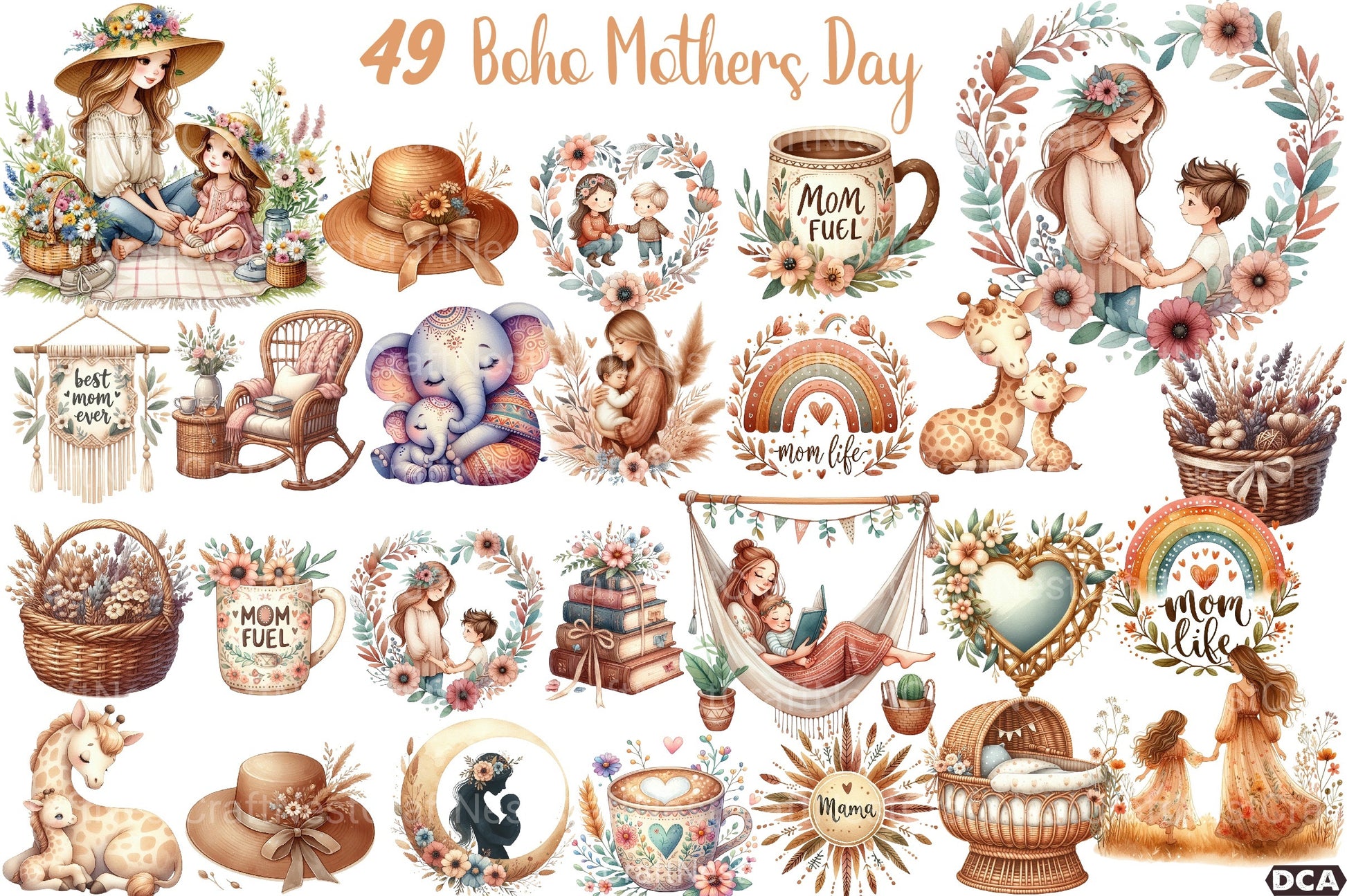 Boho Mother's Day Clipart Bundle 123 - CraftNest - Digital Crafting and Art