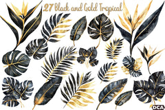 Black and Gold Tropical Clipart Bundle - CraftNest - Digital Crafting and Art