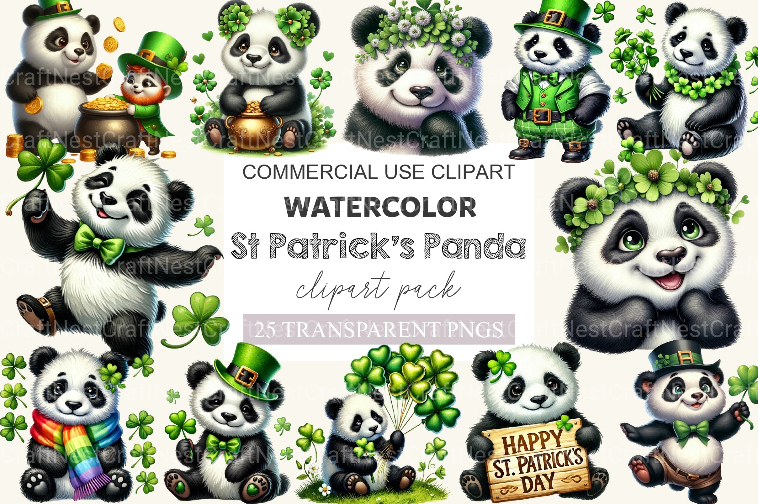 St Patrick's Panda Clipart Bundle - CraftNest - Digital Crafting and Art