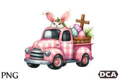 Pink Checkered Truck with Bunny Ears Clipart Bundle 2 - CraftNest - Digital Crafting and Art