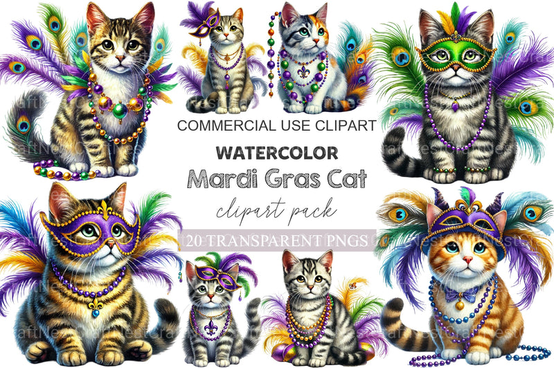 Mardi Gras Cat Clipart Bundle - CraftNest - Digital Crafting and Art