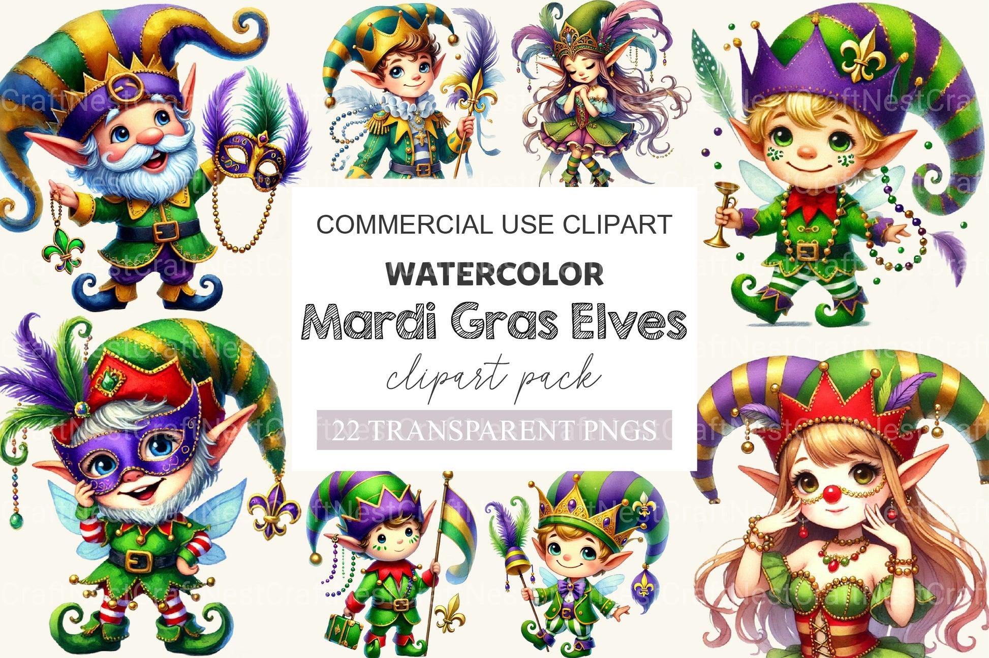 Mardi Gras Elves Clipart Bundle - CraftNest - Digital Crafting and Art