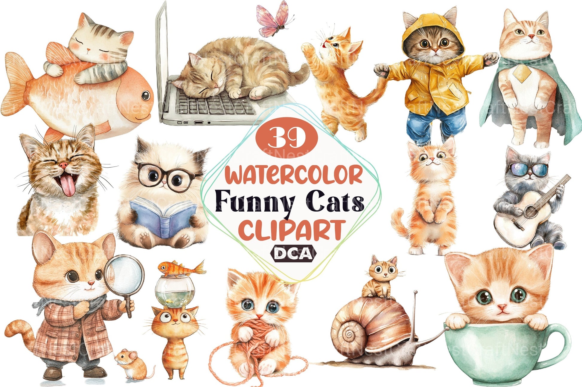 Funny Cats Clipart Bundle 99 - CraftNest - Digital Crafting and Art