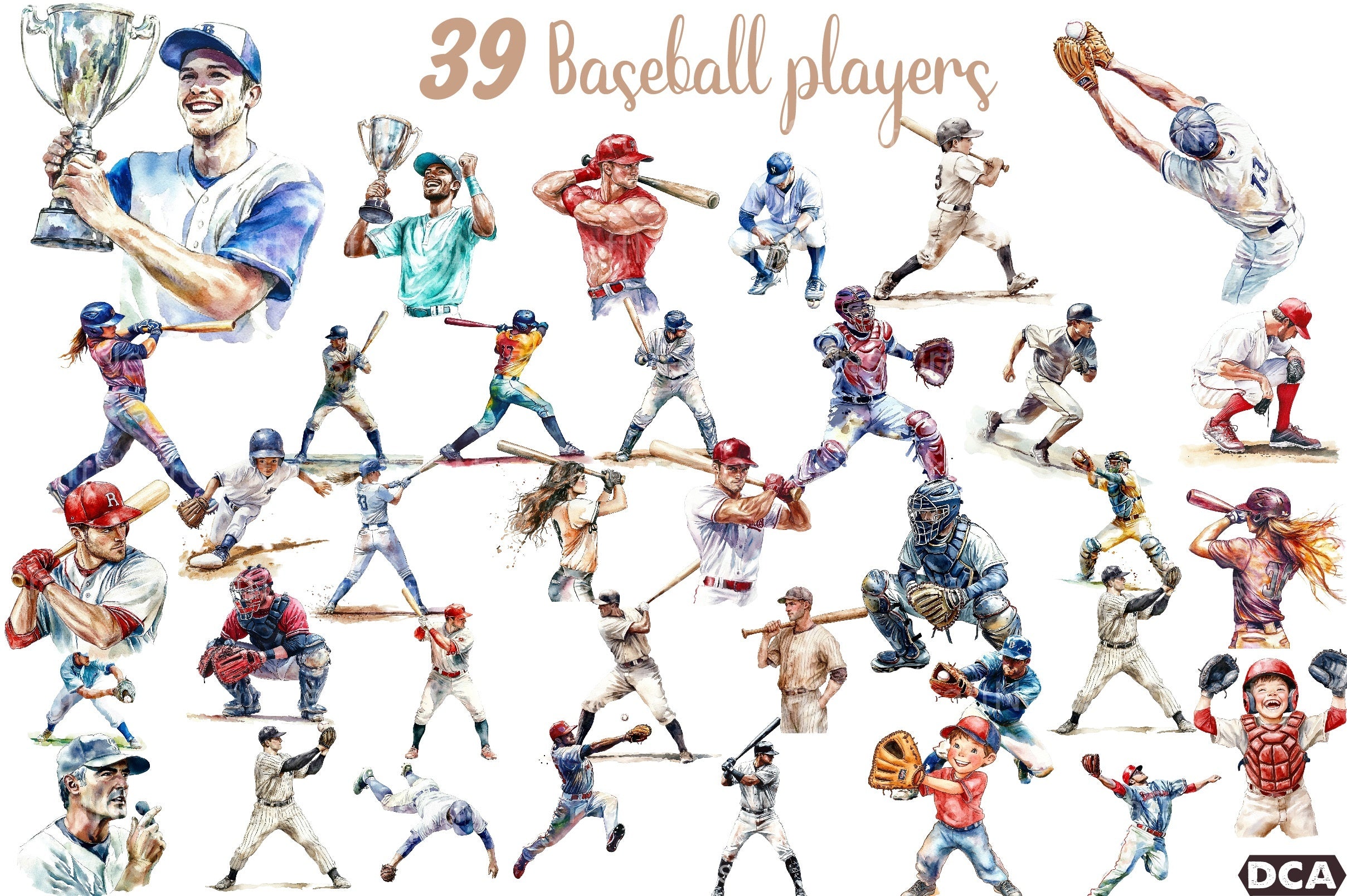 Baseball Players Clipart Bundle - CraftNest - Digital Crafting and Art