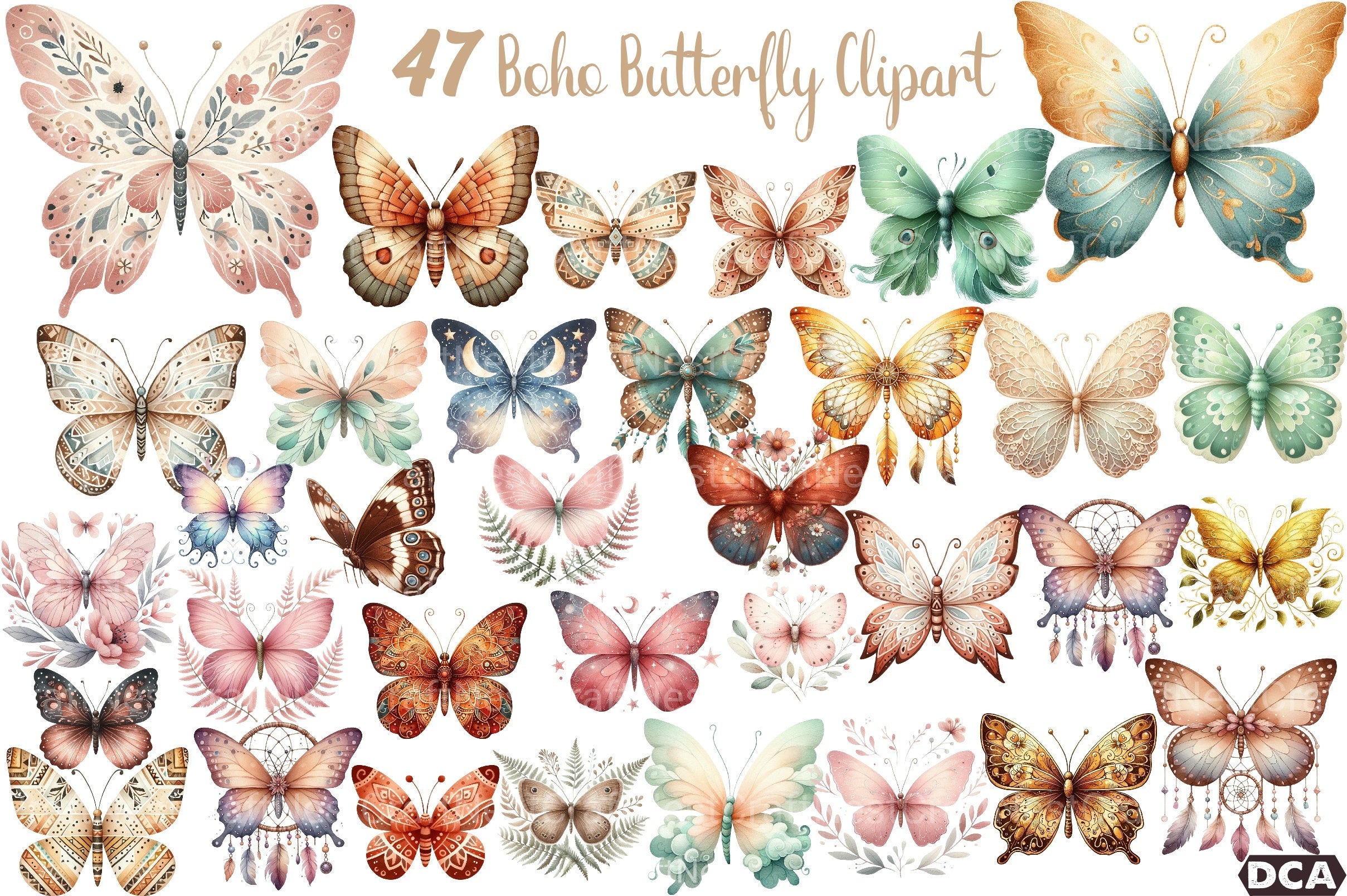 Boho Butterfly Clipart Bundle - CraftNest - Digital Crafting and Art