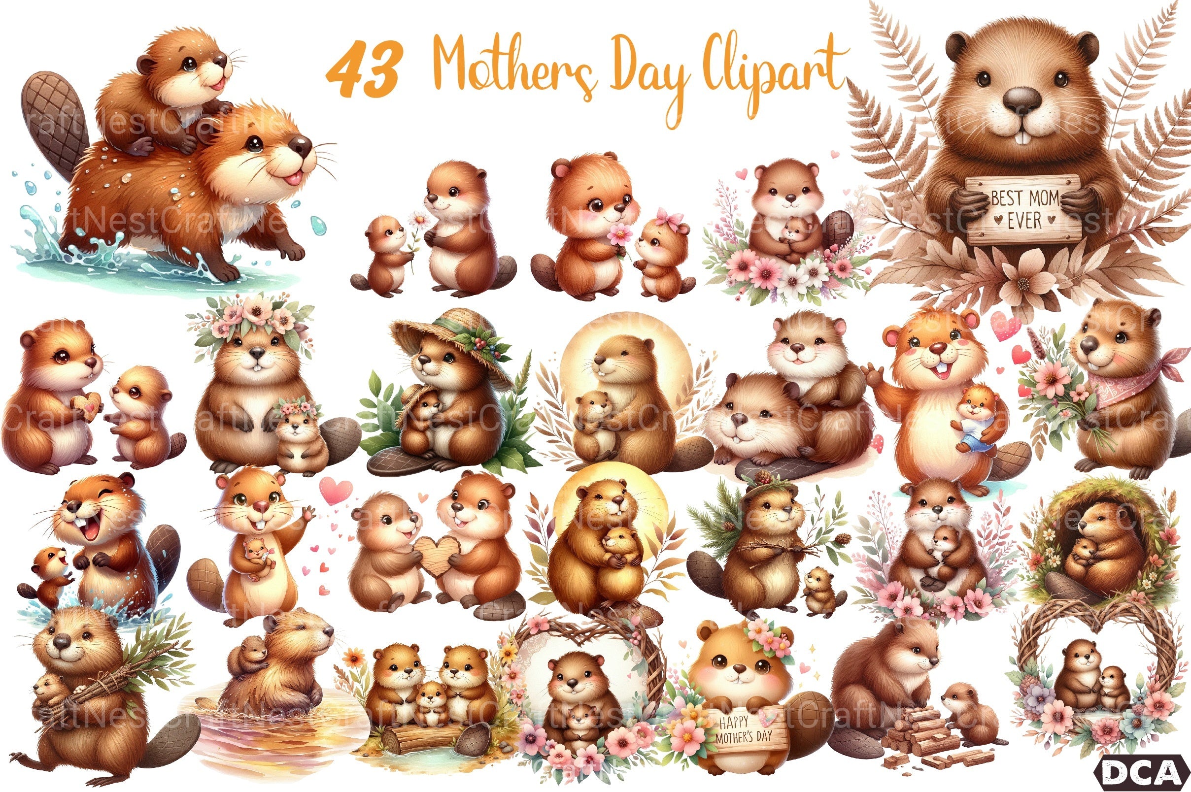American Beaver Mother's Day Clipart Bundle - CraftNest - Digital Crafting and Art
