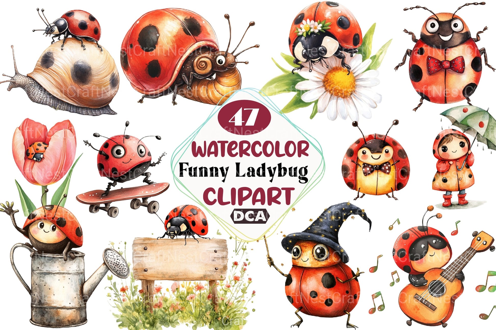 Quirky Funny Ladybug Clipart Bundle 2 - CraftNest - Digital Crafting and Art