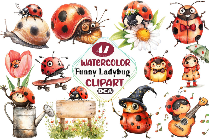 Quirky Funny Ladybug Clipart Bundle 2 - CraftNest - Digital Crafting and Art