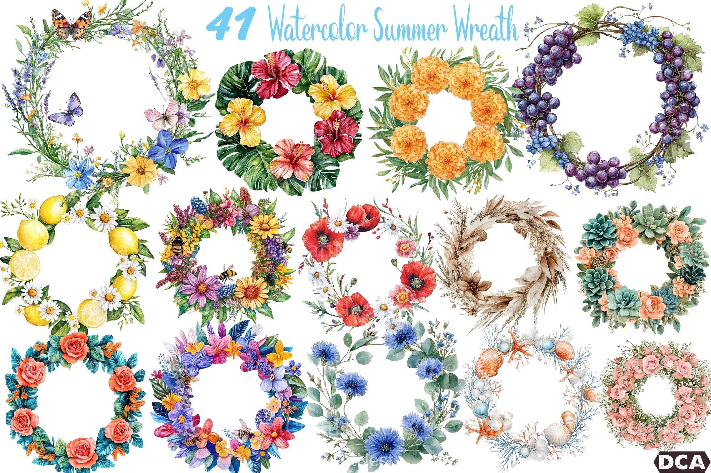 Summer Wreath Clipart Bundle 99 - CraftNest - Digital Crafting and Art