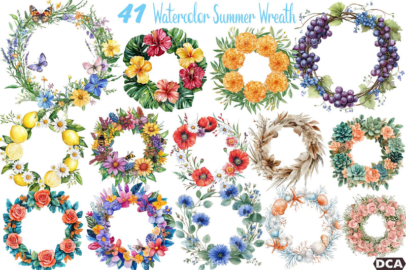 Summer Wreath Clipart Bundle 99 - CraftNest - Digital Crafting and Art