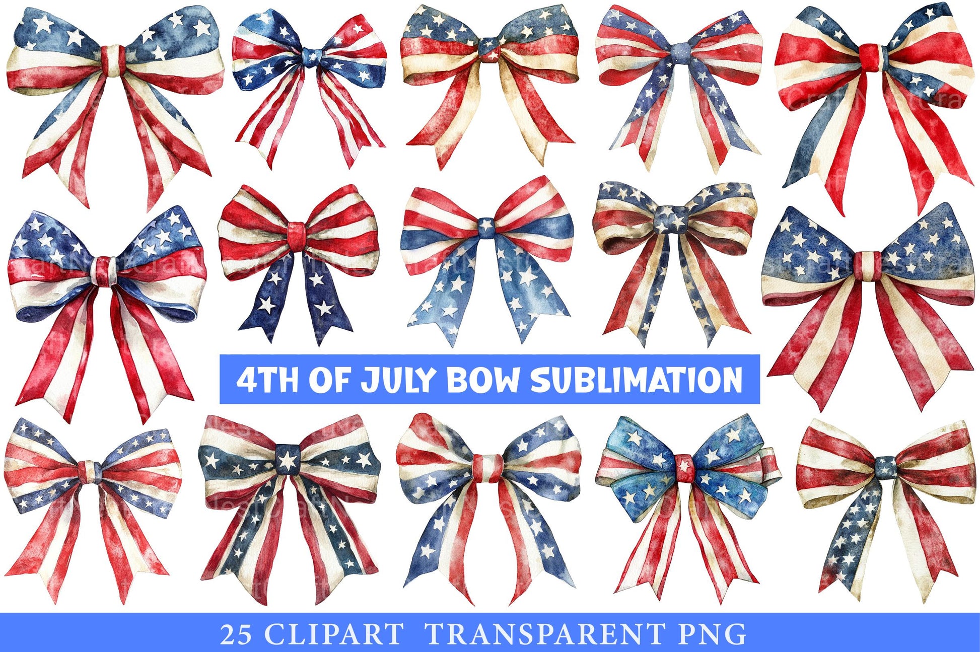 4th of July Bow Sublimation Clipart - CraftNest - Digital Crafting and Art