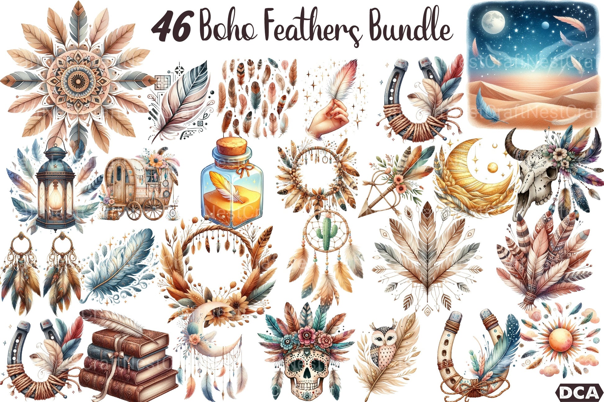Boho Feathers Desert Clipart Bundle - CraftNest - Digital Crafting and Art