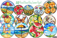 Round Stained Glass Summer Clipart Bundle 9 - CraftNest - Digital Crafting and Art