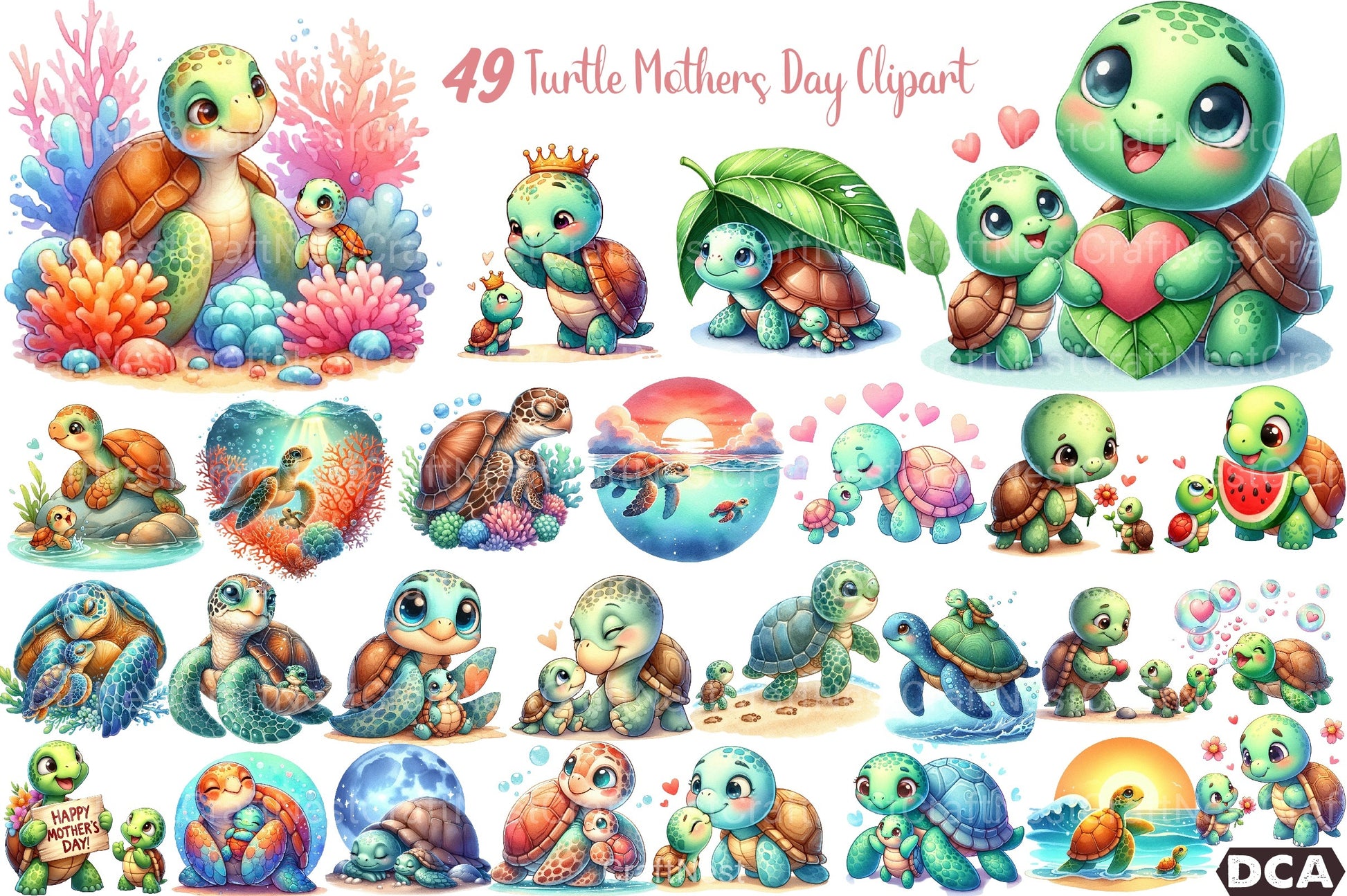 Mom & Baby Turtle Mother's Day Clipart Bundle - CraftNest - Digital Crafting and Art