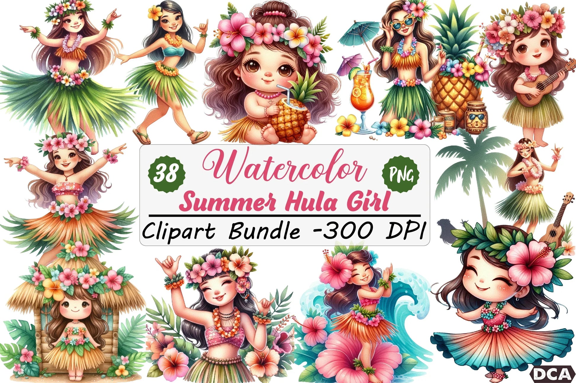 Summer Hula Girl Clipart Bundle - CraftNest - Digital Crafting and Art