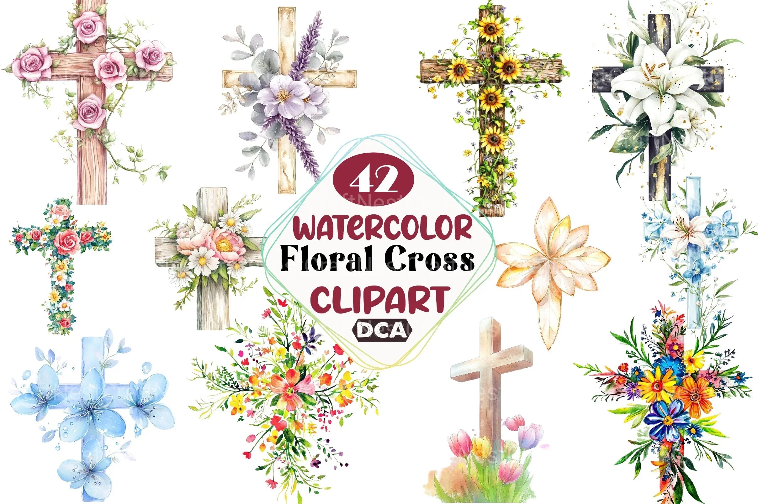 Floral Cross Clipart Bundle - CraftNest - Digital Crafting and Art