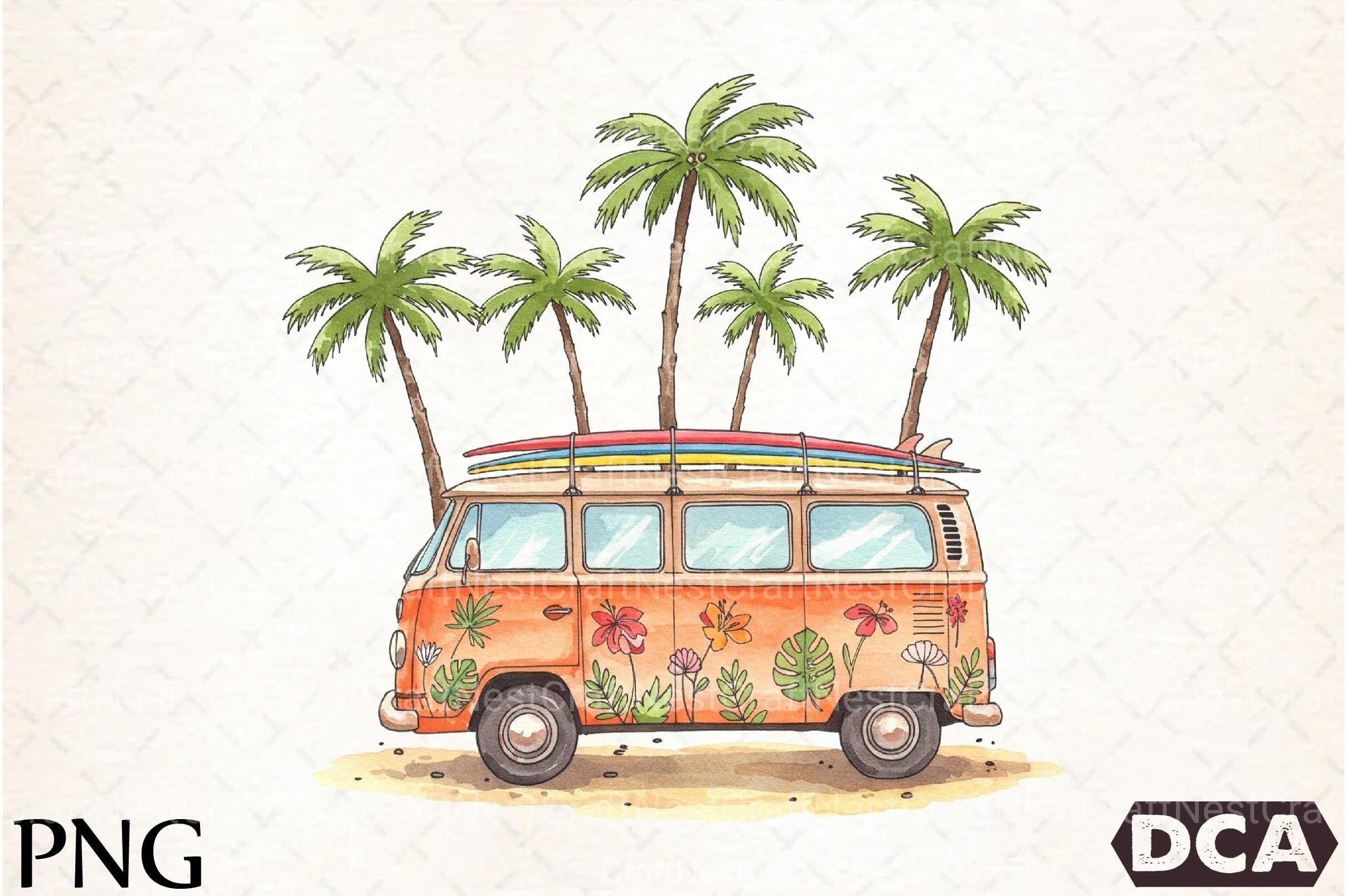 Vintage Van with Surfboards Clipart Bundle - CraftNest - Digital Crafting and Art