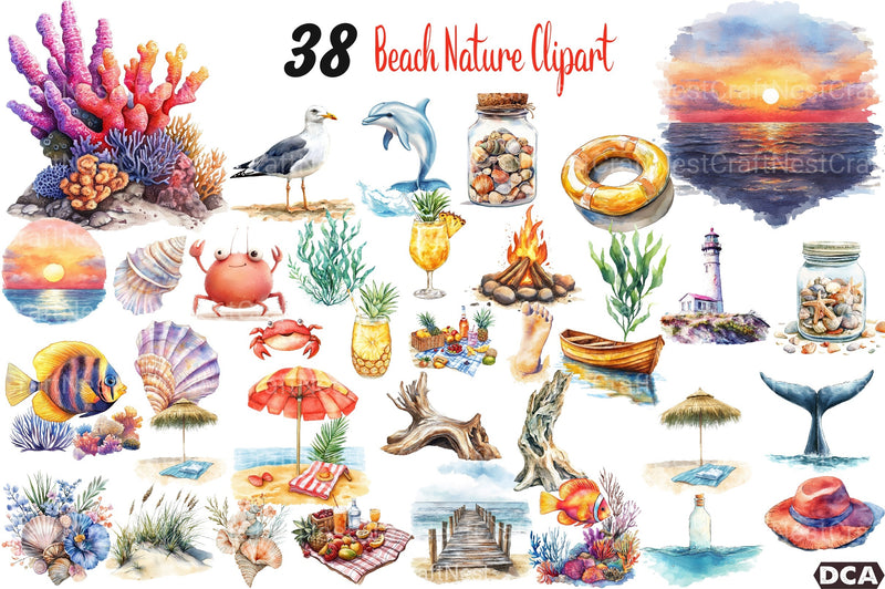 Beach Nature Clipart Bundle - CraftNest - Digital Crafting and Art