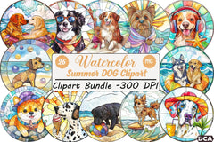 Round Stained Glass Summer Dog Clipart Bundle - CraftNest - Digital Crafting and Art