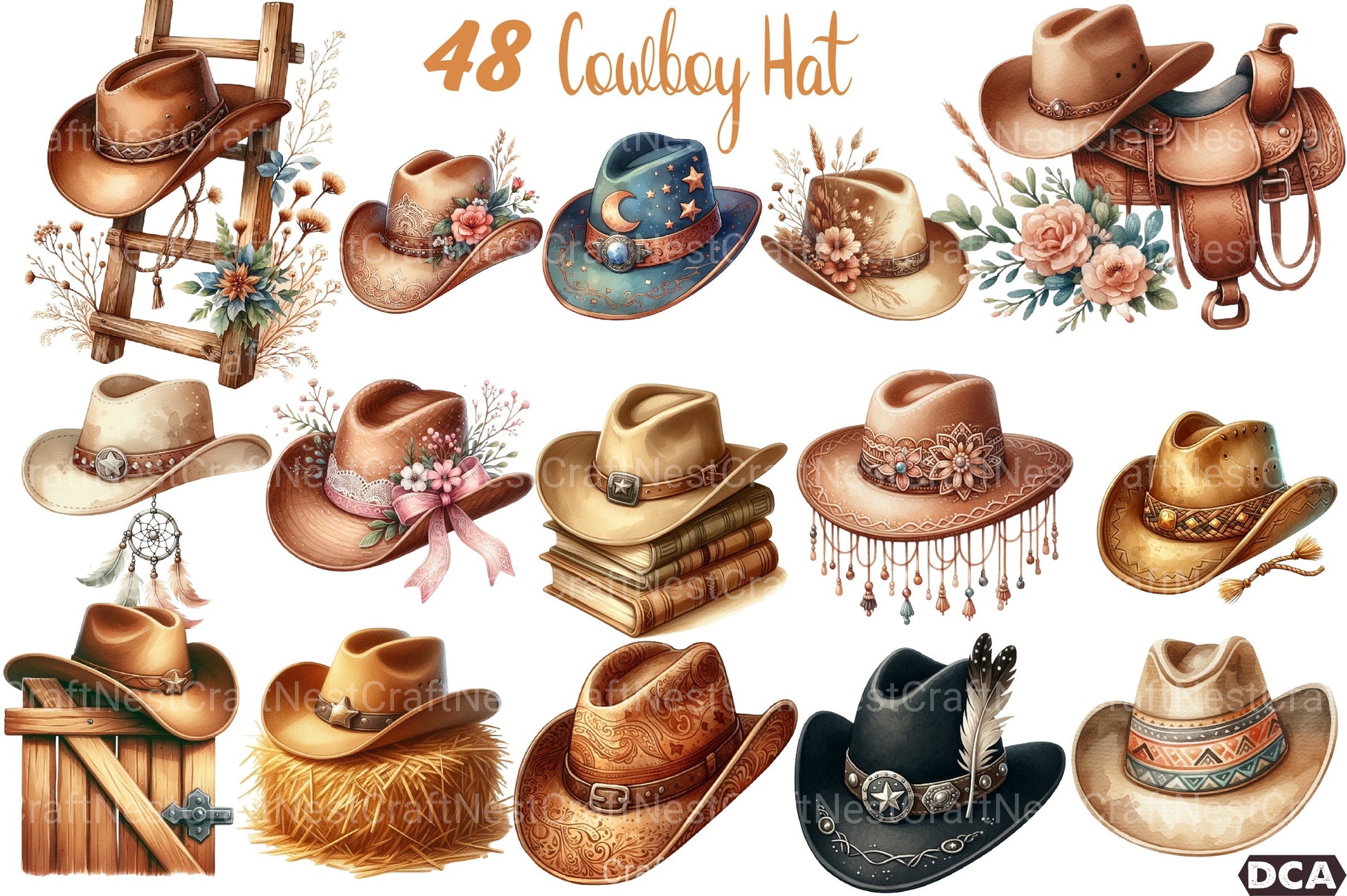 Cowboy Hat Boho Clipart Bundle - CraftNest - Digital Crafting and Art