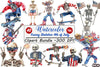 Funny Skeleton 4th of July Clipart Bundle