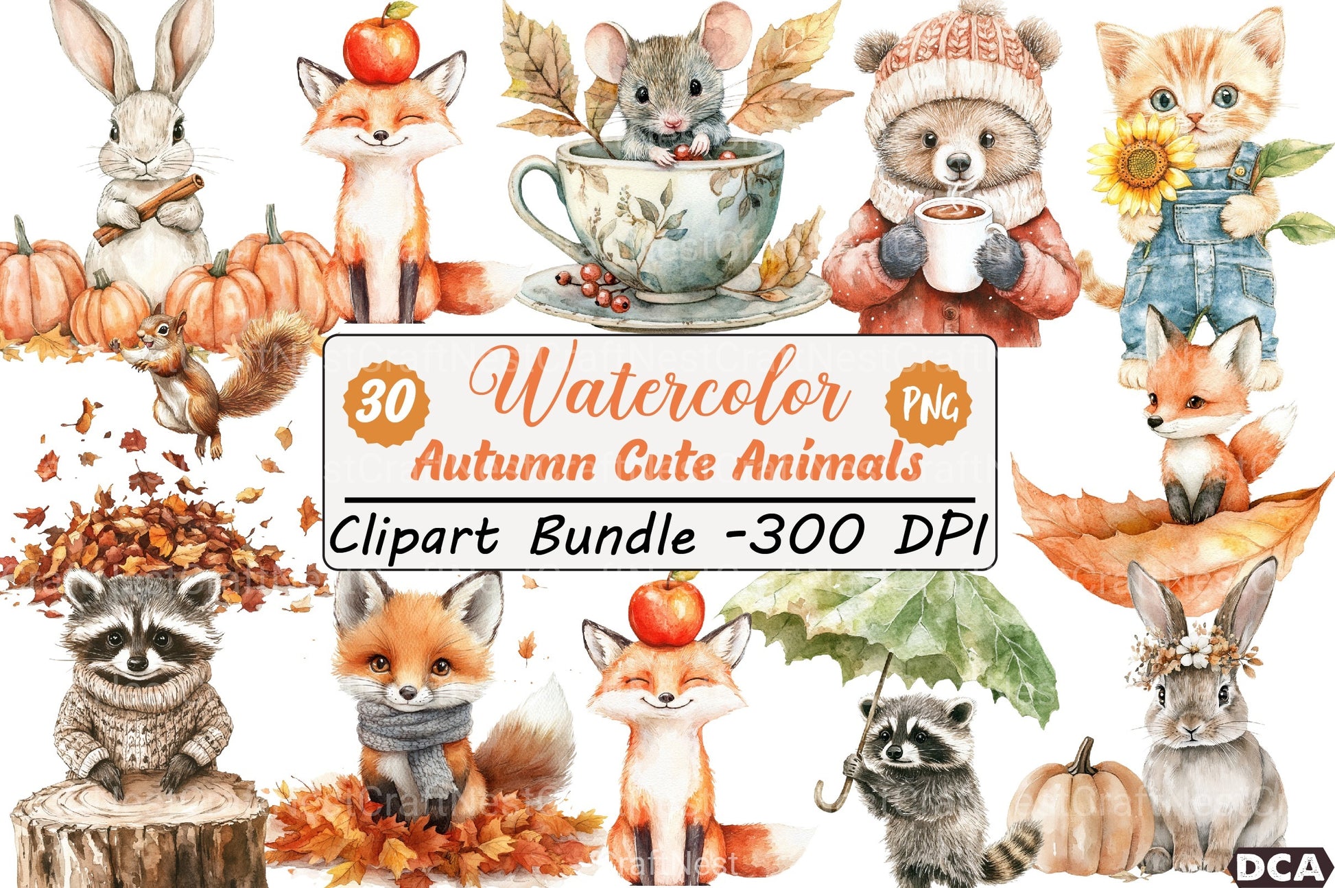 Autumn Cute Animals Clipart Bundle 55 - CraftNest - Digital Crafting and Art