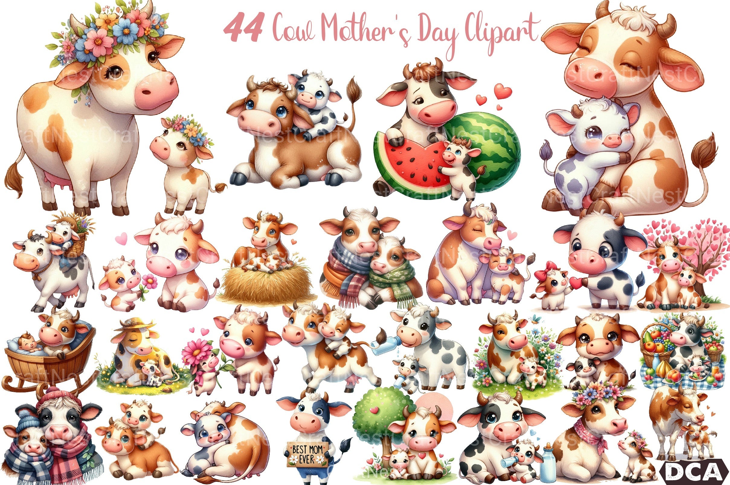 Cow Mother's Day Clipart Bundle - CraftNest - Digital Crafting and Art