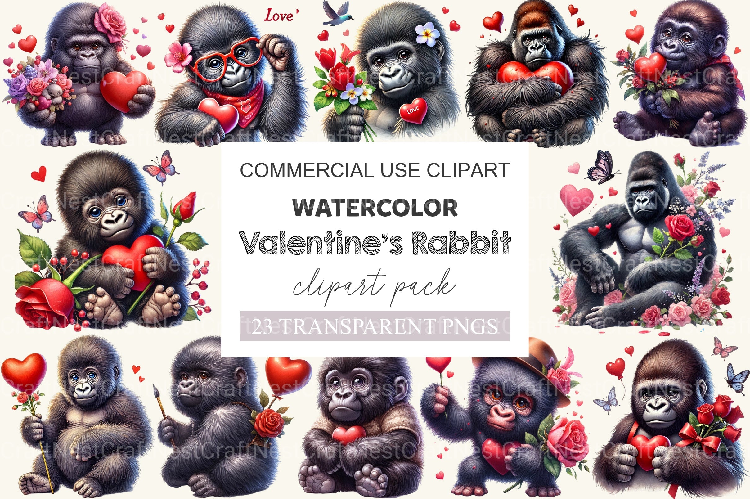Valentine Gorilla Clipart Bundle - CraftNest - Digital Crafting and Art