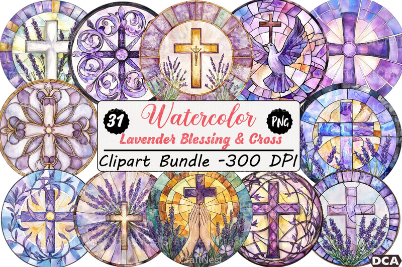 Lavender Blessing & Cross Stained Glass Clipart Bundle - CraftNest - Digital Crafting and Art