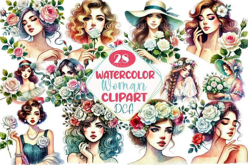 Spring White Roses & Woman Clipart Bundle 1 - CraftNest - Digital Crafting and Art