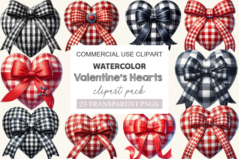 Valentine Gingham Hearts Clipart Bundle - CraftNest - Digital Crafting and Art