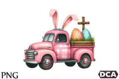 Pink Checkered Truck with Bunny Ears Clipart Bundle 1 - CraftNest - Digital Crafting and Art