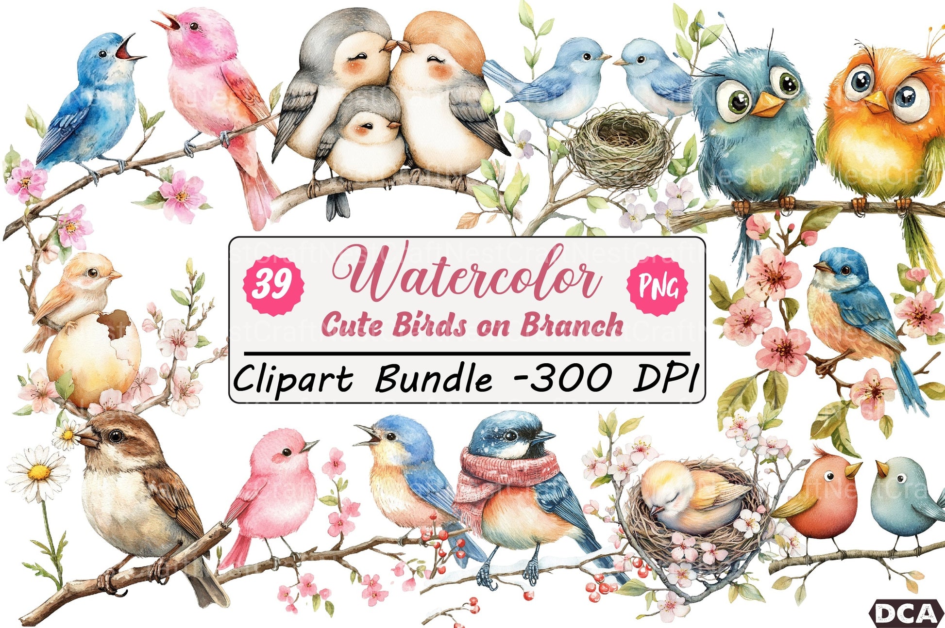 Cute Birds on Branch Clipart Bundle - CraftNest - Digital Crafting and Art
