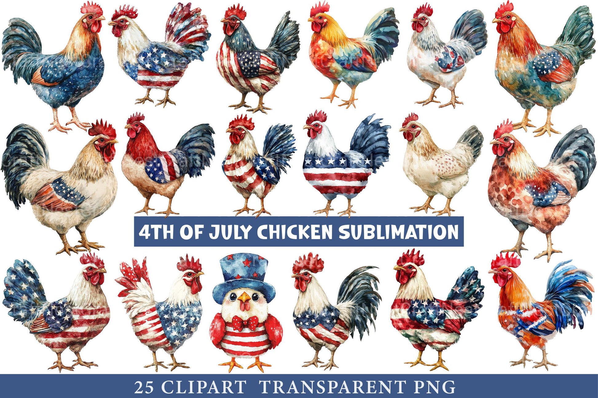 4th of July Chicken Sublimation Clipart - CraftNest - Digital Crafting and Art