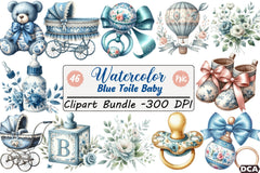 Blue Toile Baby Clipart Bundle - CraftNest - Digital Crafting and Art