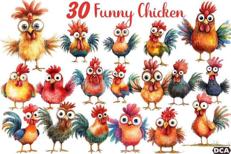 Quirky Funny Chicken Clipart Bundle 1 - CraftNest - Digital Crafting and Art