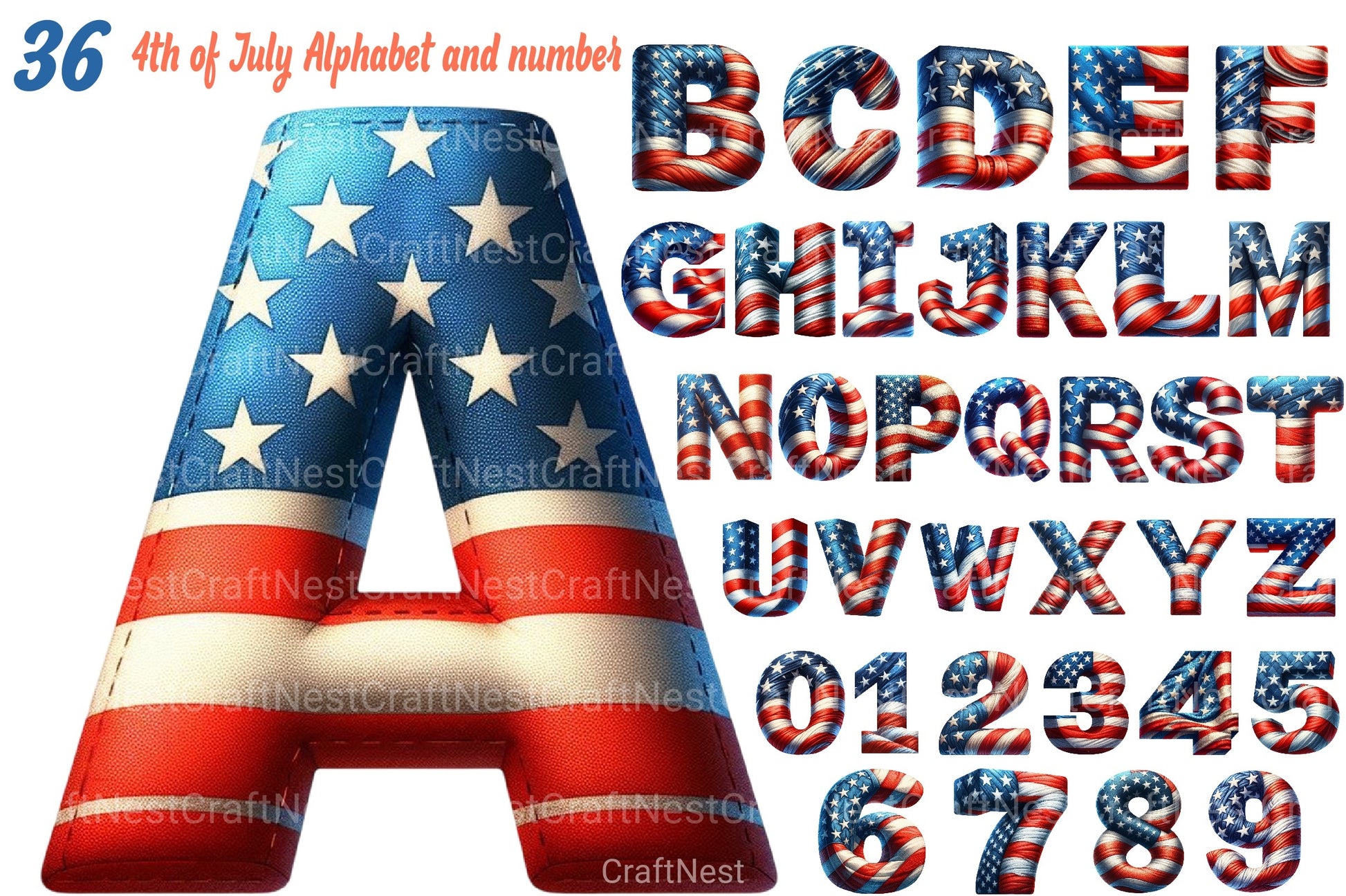 4th July Alphabet & Number Font Clipart Bundle - CraftNest - Digital Crafting and Art