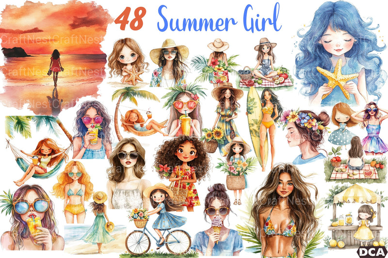 Summer Girl Clipart Bundle 56 - CraftNest - Digital Crafting and Art
