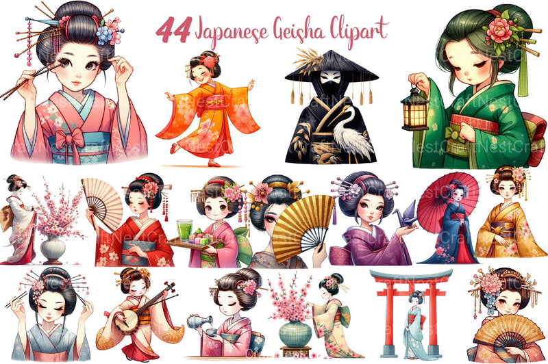 Japanese Geisha Clipart Bundle - CraftNest - Digital Crafting and Art