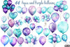 Aqua and Purple Balloons Clipart Bundle
