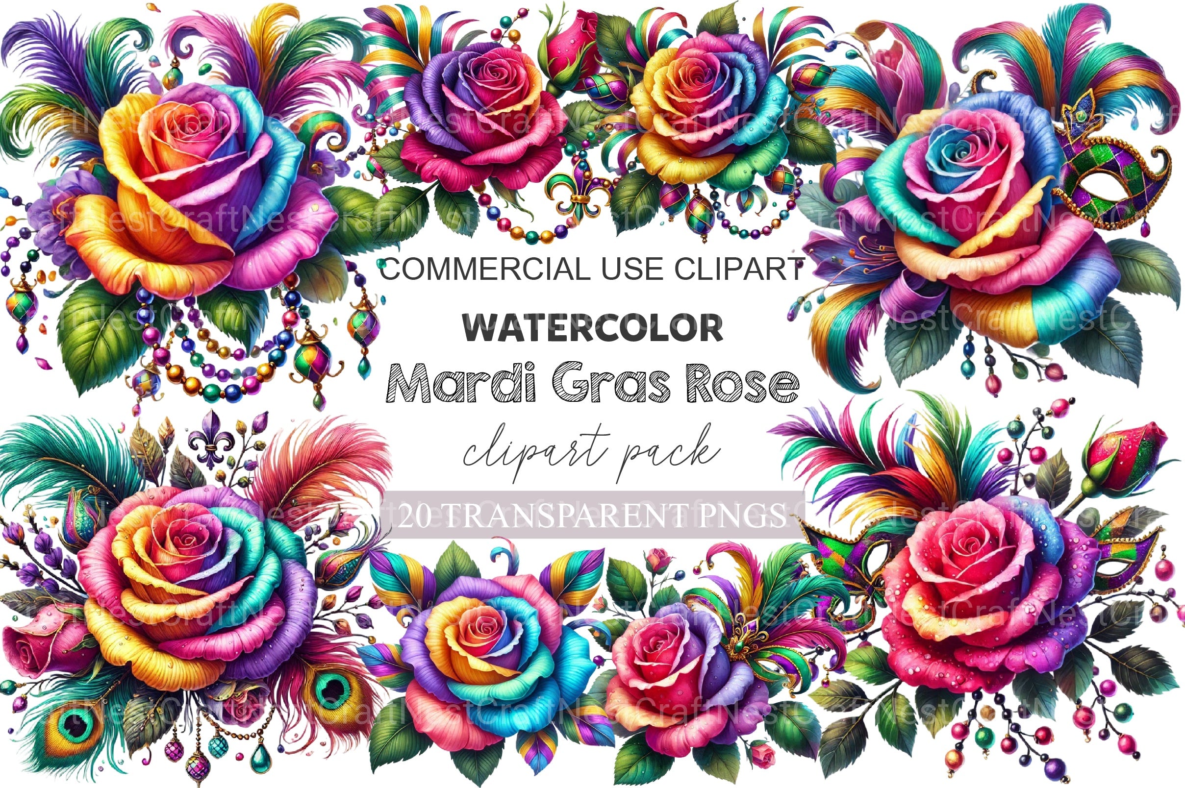 Mardi Gras Rose Clipart Bundle - CraftNest - Digital Crafting and Art