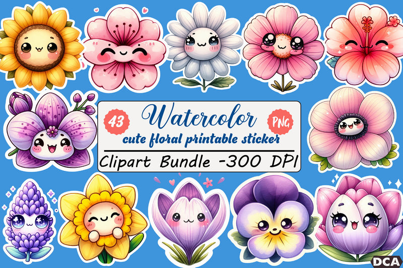 Cute Floral Sticker Clipart Bundle - CraftNest - Digital Crafting and Art