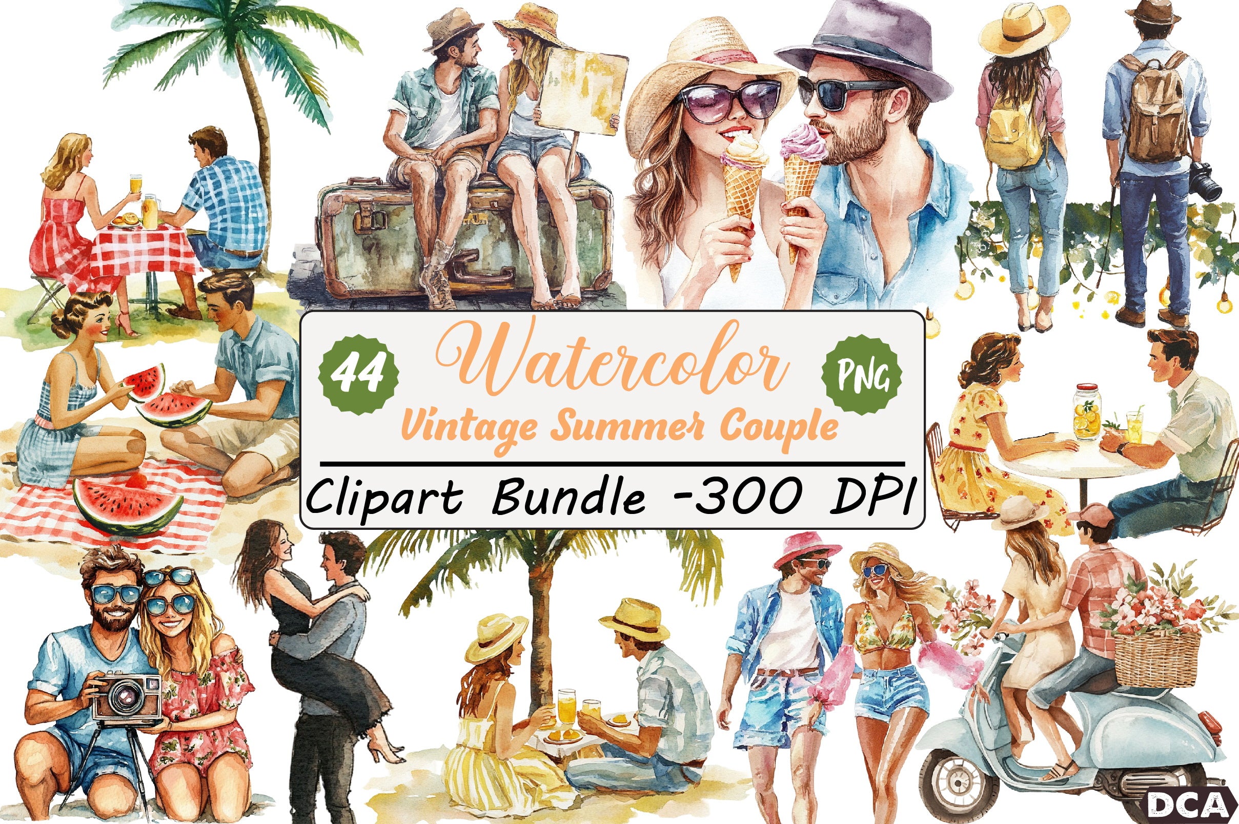Vintage Summer Couple Clipart Bundle