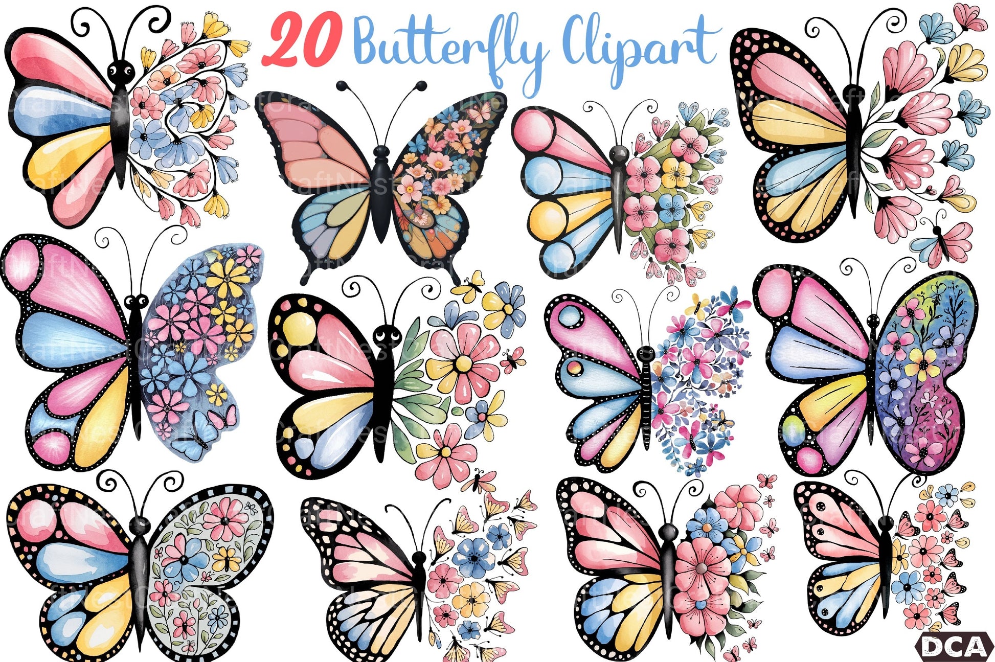 Floral Butterfly Clipart Bundle 1 - CraftNest - Digital Crafting and Art