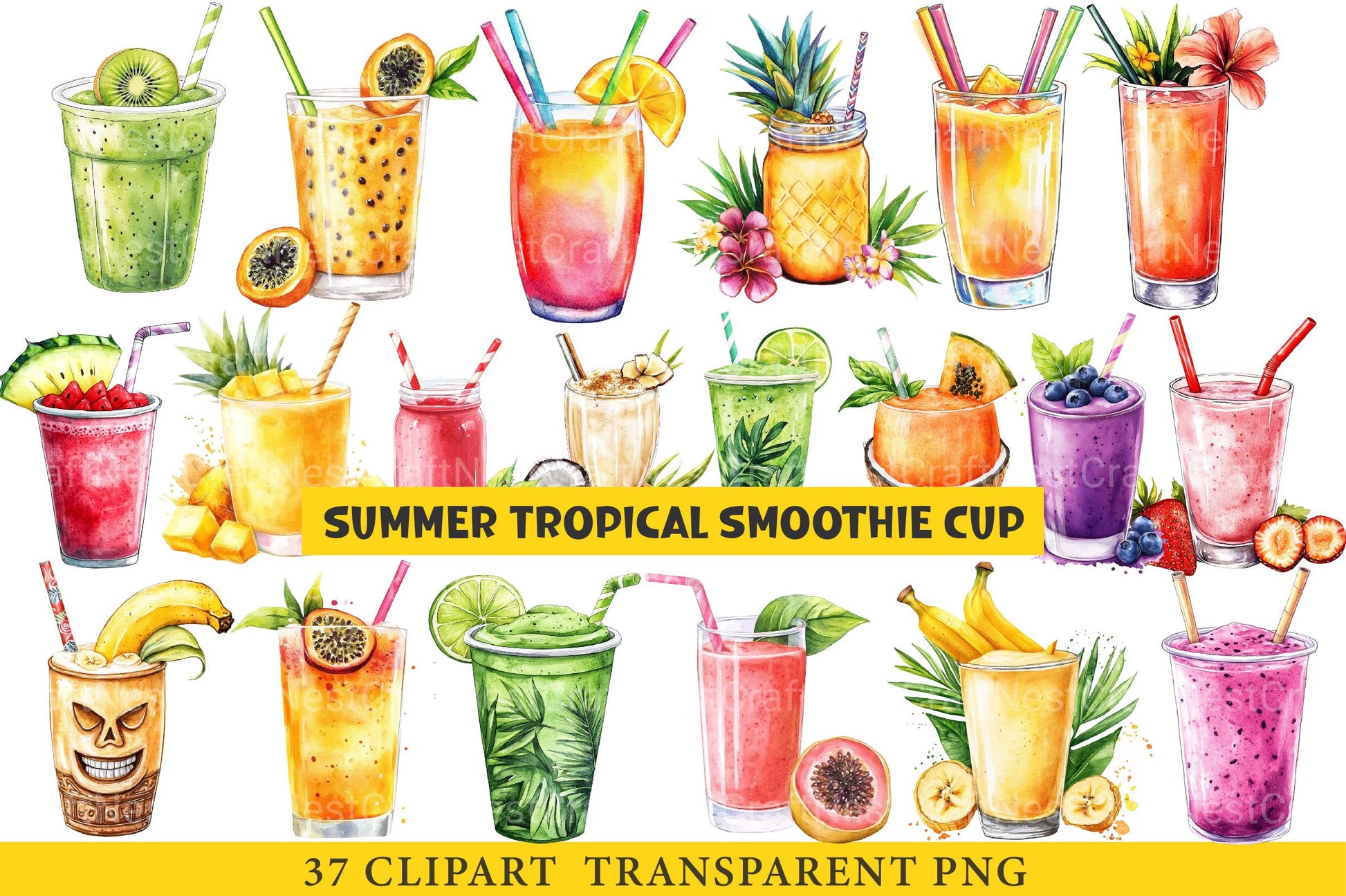 Summer Tropical Smoothie Cup Clipart - CraftNest - Digital Crafting and Art