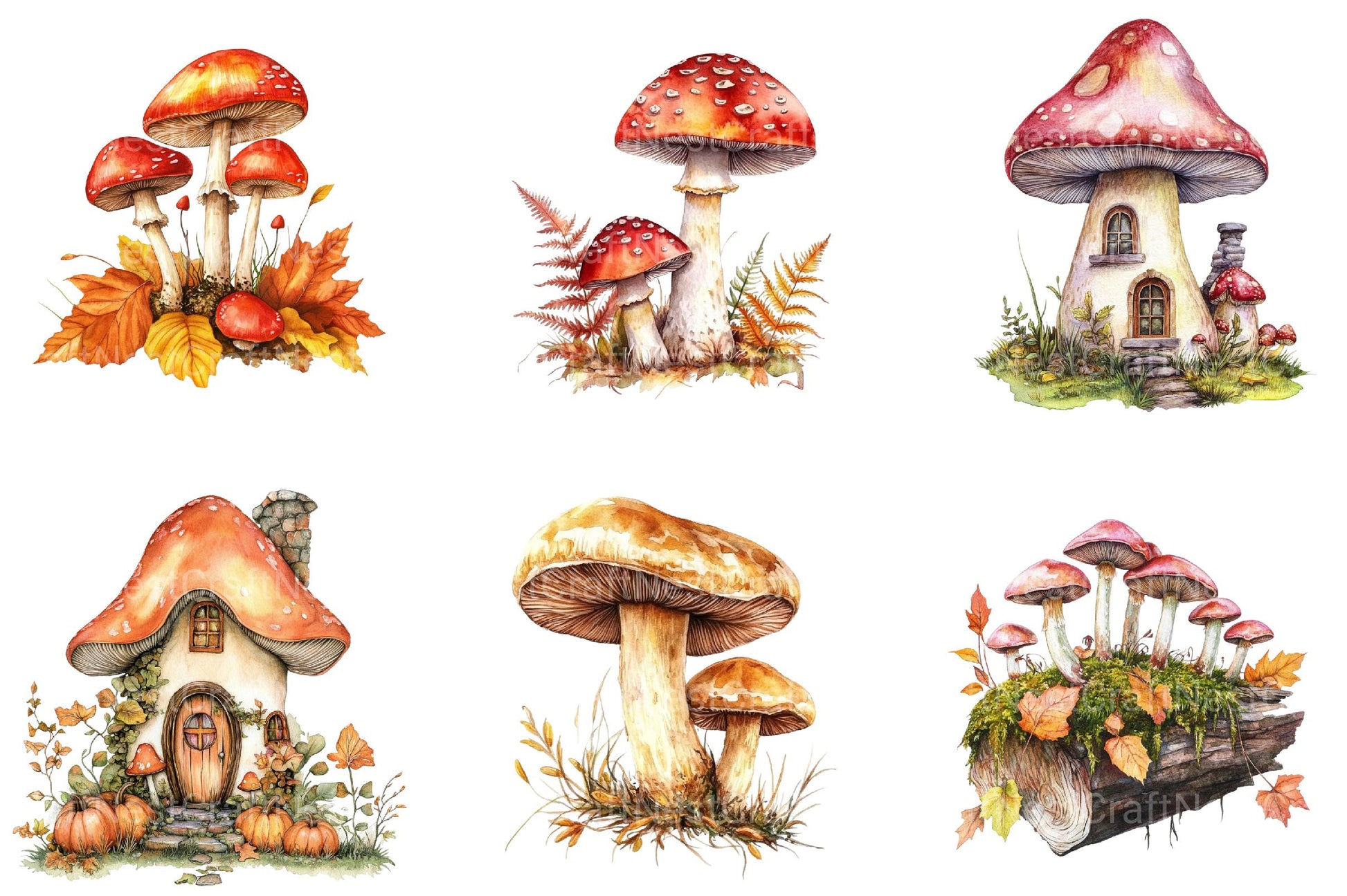 Mushrooms Fall Autumn Clipart - CraftNest - Digital Crafting and Art