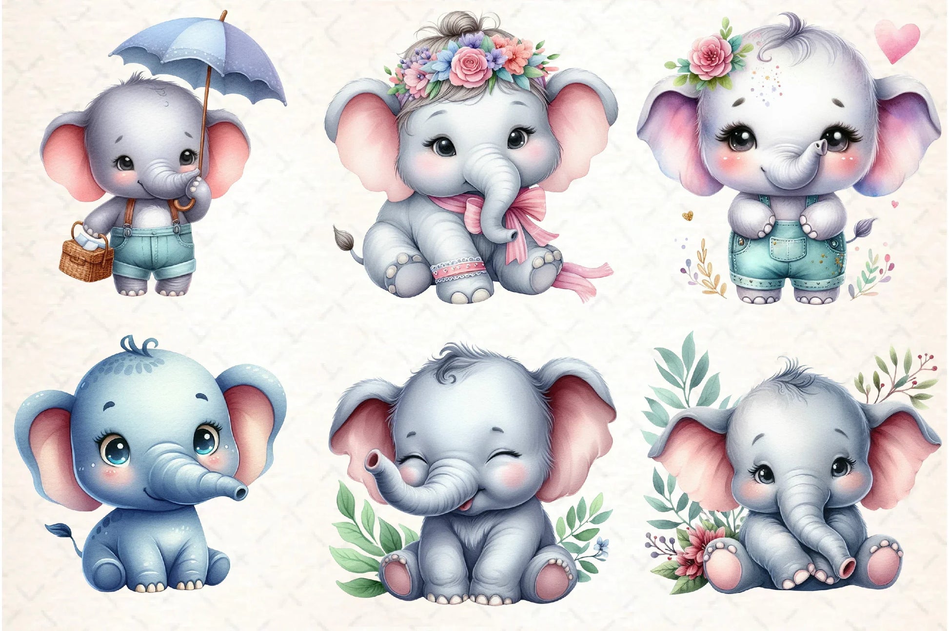 Cute Baby Elephant Clipart Bundle - CraftNest - Digital Crafting and Art
