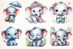 Cute Baby Elephant Clipart Bundle - CraftNest - Digital Crafting and Art